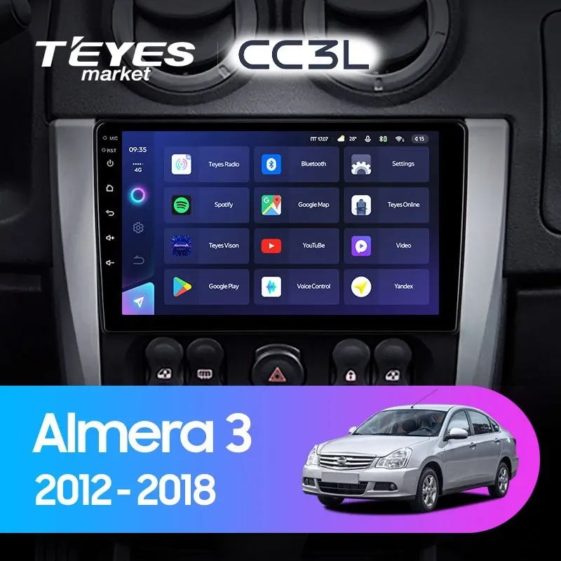 Комплект магнитолы TEYES CC3L 9.0" для Nissan Almera