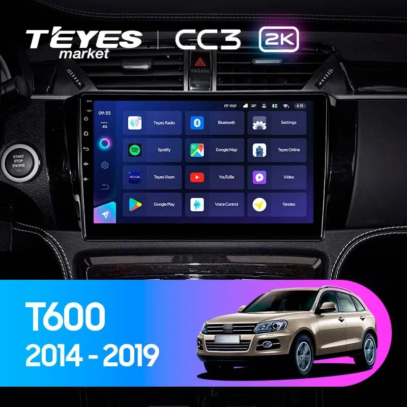 Комплект магнитолы TEYES CC3 2K 10.36" для ZOTYE T600 I 2013-2023