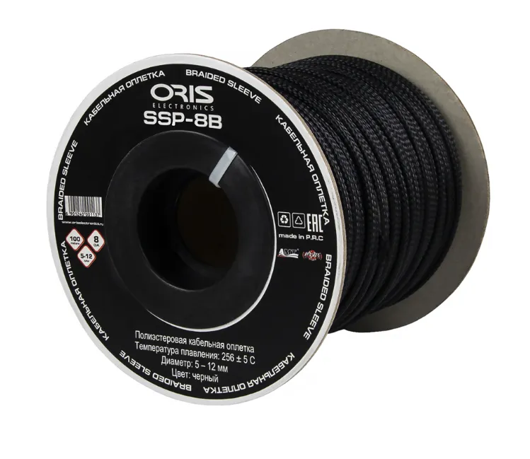 Защитная кабельная оплетка Oris SSP-8B черный (1б-100м)(1м)