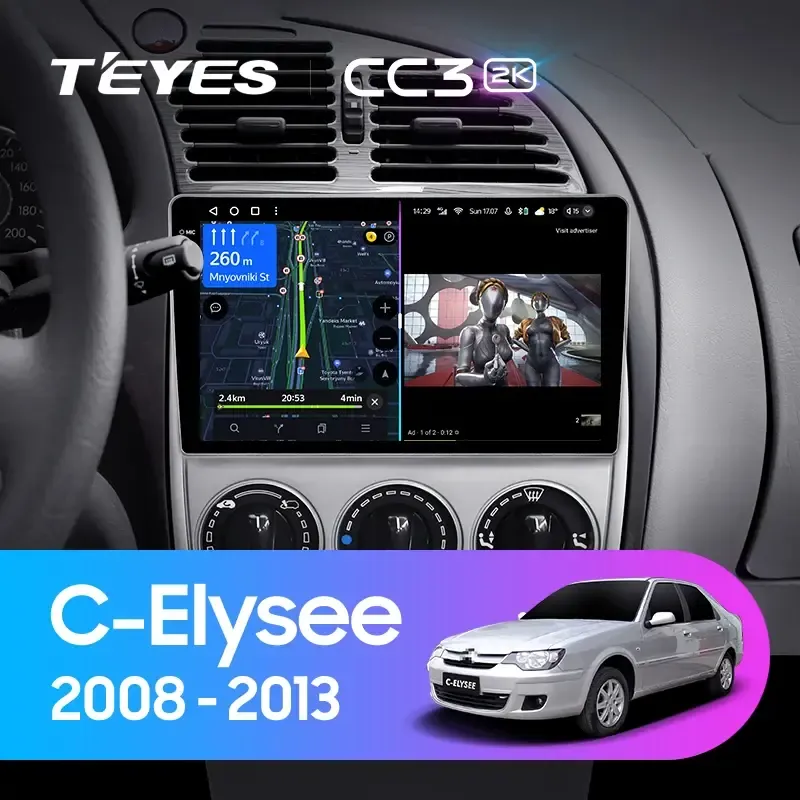 Комплект магнитолы TEYES CC3 2K 9.5" для Citroen C-Elysee 2008-2013