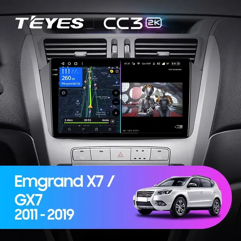 Комплект магнитолы TEYES CC3 2K 9.5" для Geely Emgrand X7 I 2011-2019