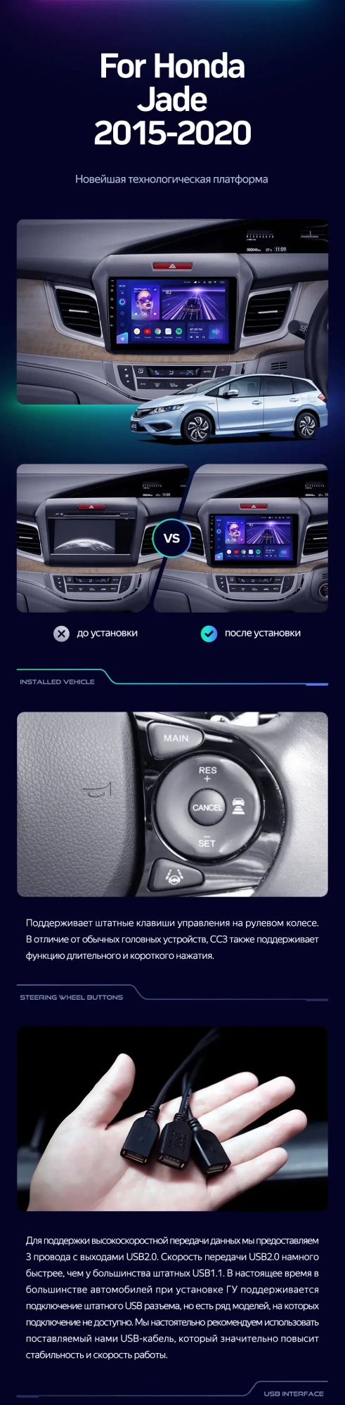 Комплект магнитолы TEYES CC3L 9.0" для Honda Jade