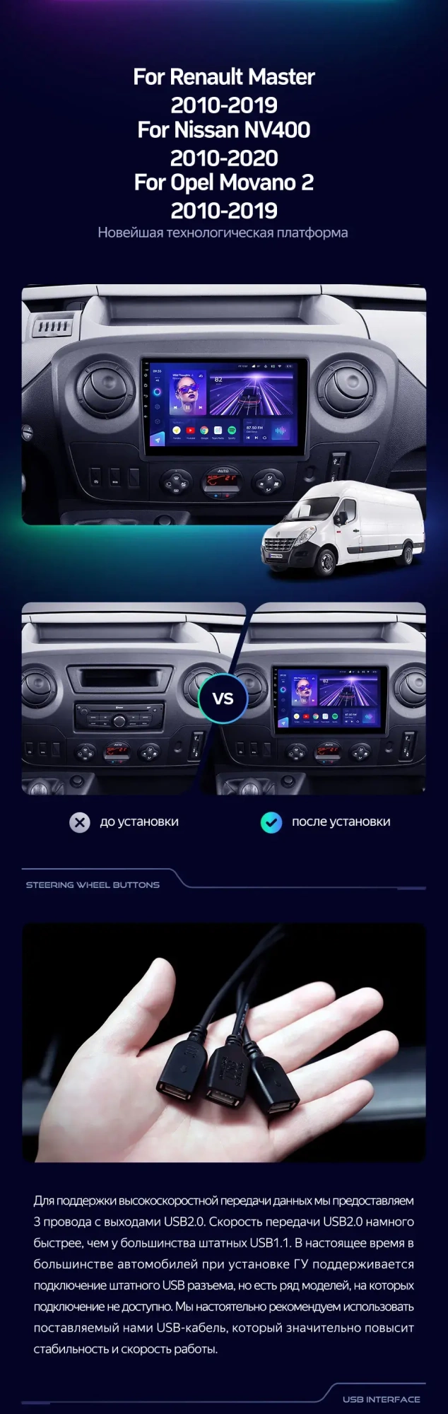 Комплект магнитолы TEYES CC3L 10.2" для Renault Master